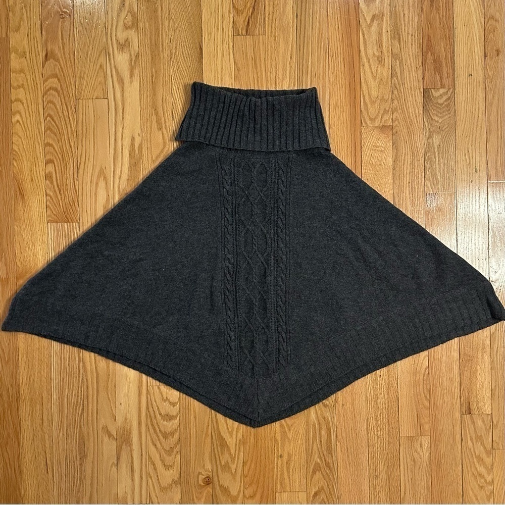 Evelyn Grace Cashmere Wool Sweater Poncho cable knit gray Sz S/M